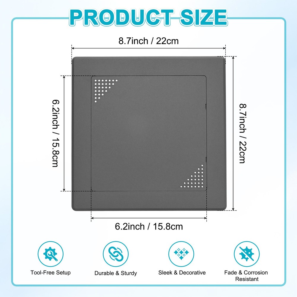 1-Pack Access Panel for Drywall, 6x6" Plastic Removable [Black, Vented Square]