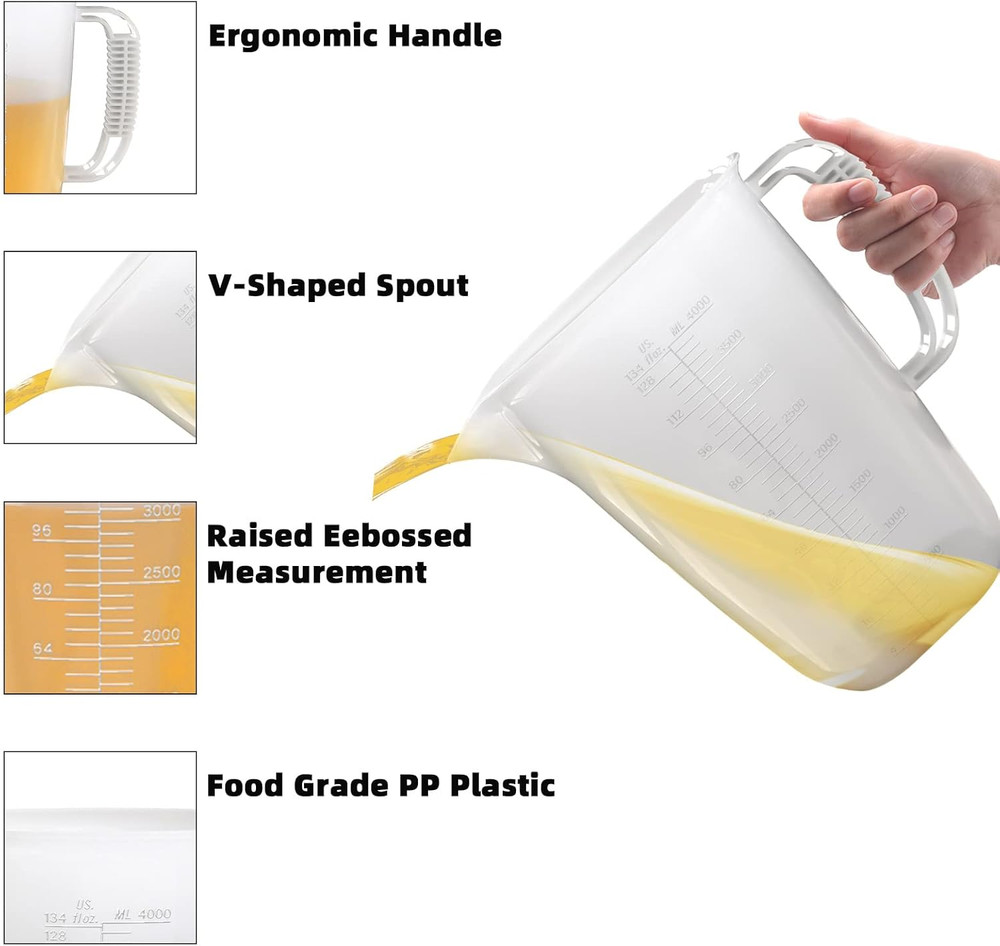 1 Gallon Measuring Pitcher, 134Oz Extra Large Measure Pitcher-Convenient Convers