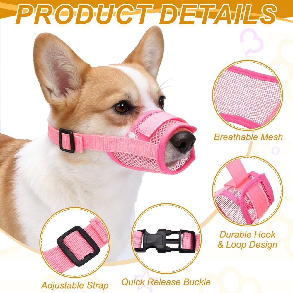 Dog Muzzle, Soft Mesh Muzzle Mouth Guard Cover(2Pcs, Black, Pink, L)