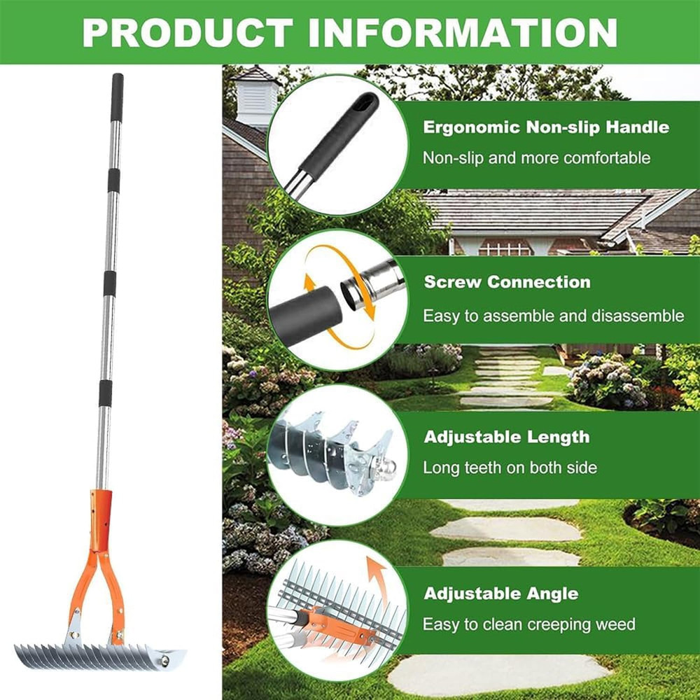 66.9-Inch Manual Lawn Thatch Rake, Adjustable Length Handle Dethatcher Rake, Dea
