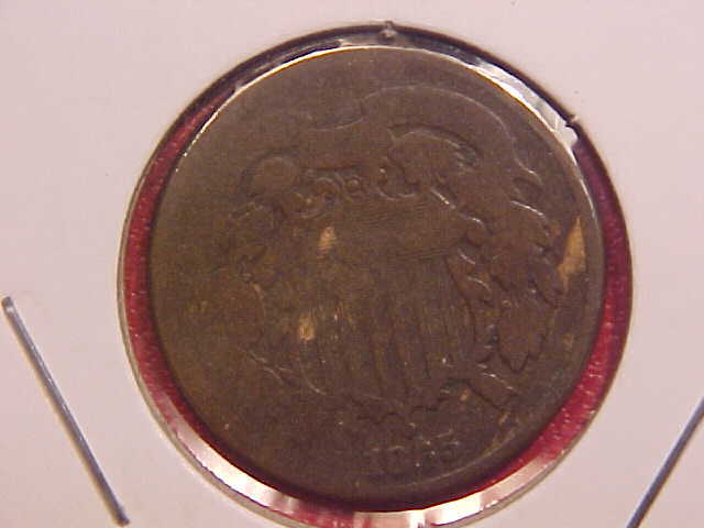 1865 P TWO CENT PIECE - CLEANED - G - SEE PICS! - (N1790)