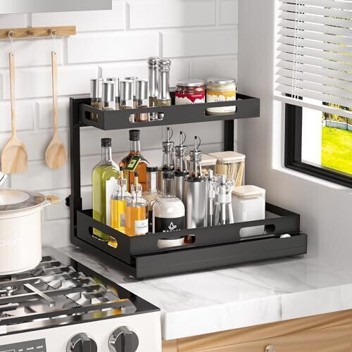 2 Tier Under Sink Pull-out Drawer Storage Shelf Organizer kitchen bathroom Cabin