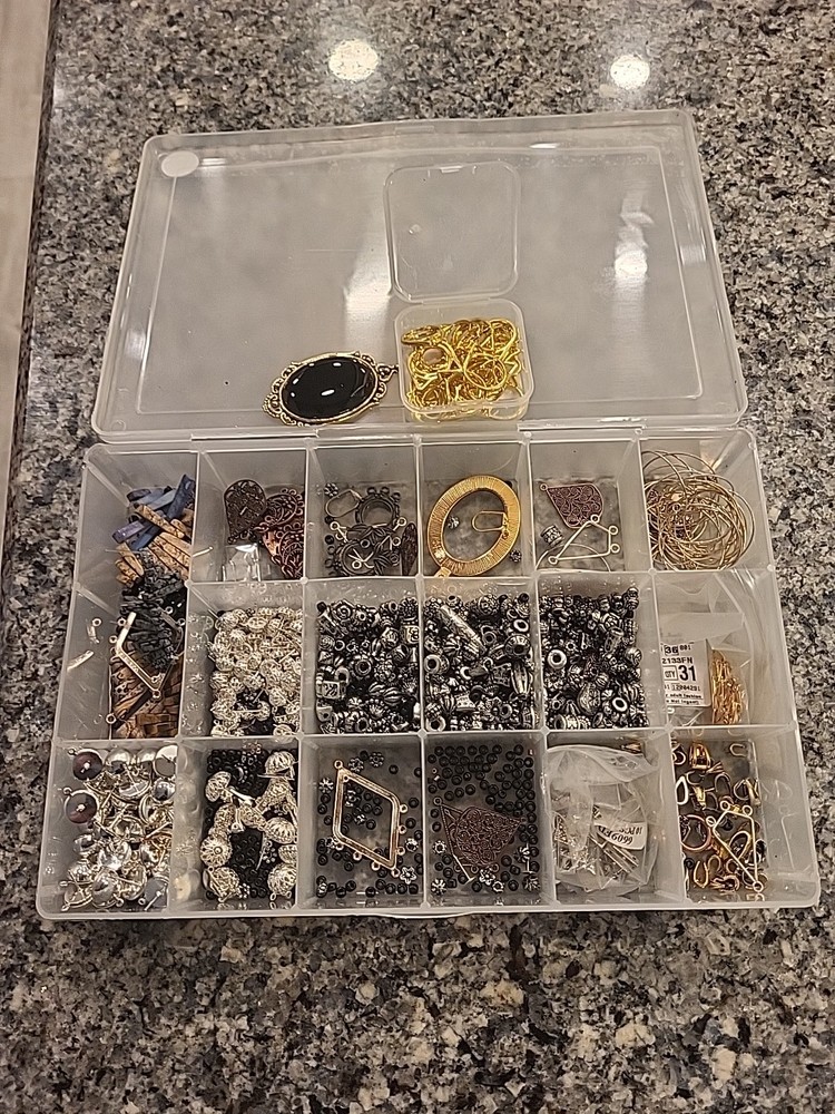 Plastic Organizer Filled With Jewelry Making Pcs.