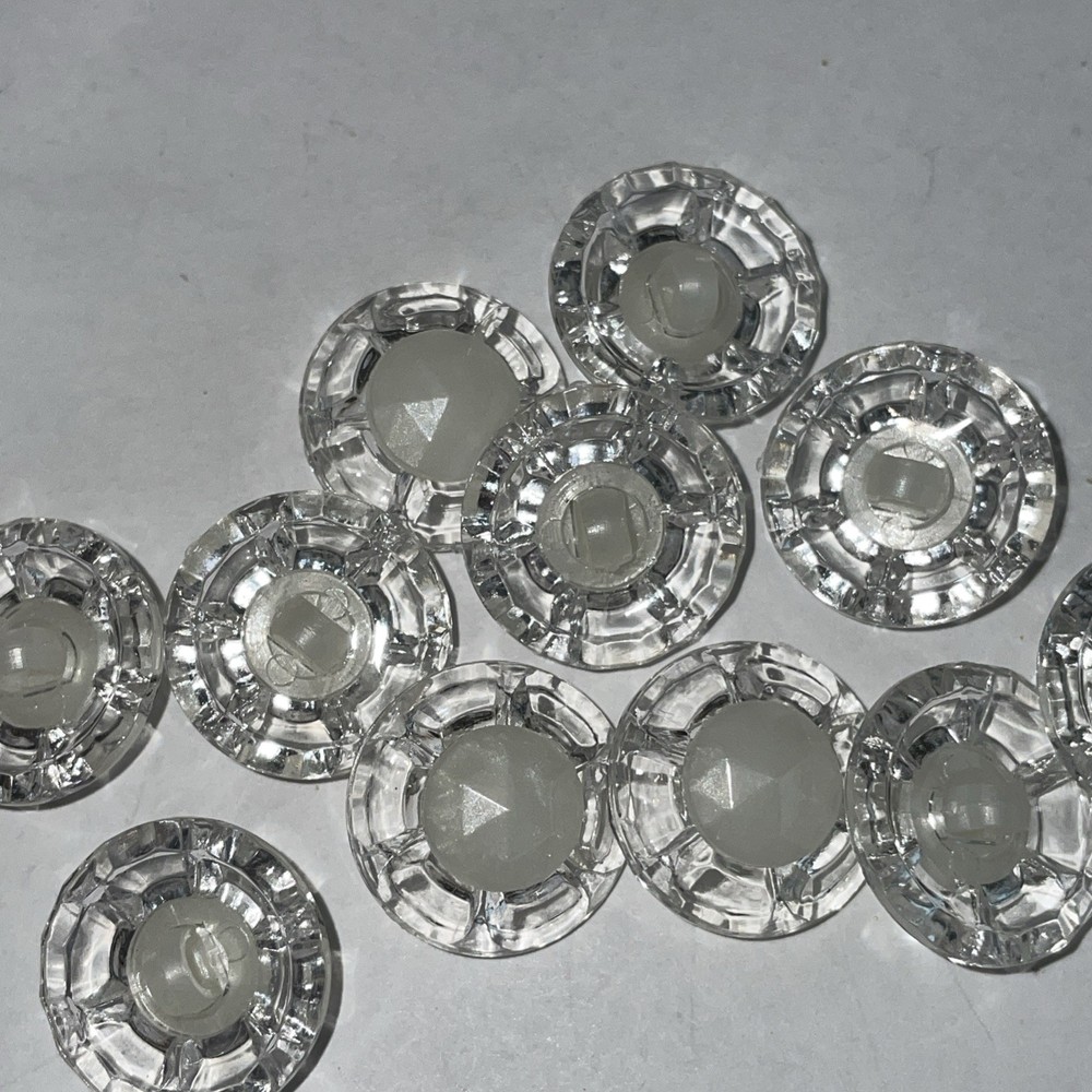 5 Plastic Clear Plastic & White Buttons Snap Together 3/4”