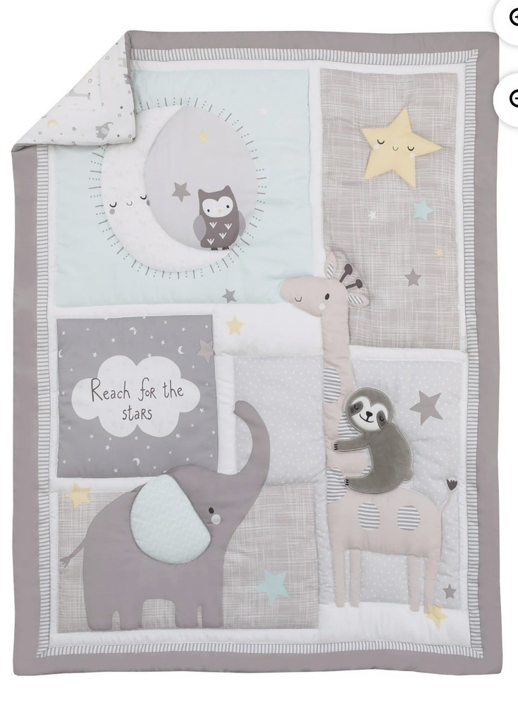 Parent's Choice Celestial 3 Piece Crib Bedding Set, Grey, Elephant, Sloth