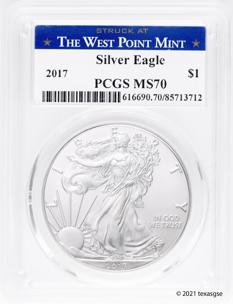 2017 $1 American Silver Eagle PCGS MS70 - West Point Label