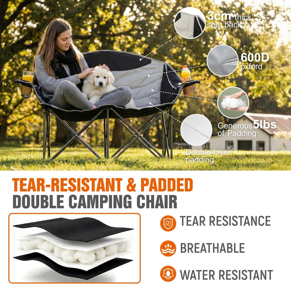 Double Camping Chairs, Oversized Folding Camping Loveseat, Double Camp Couch ...