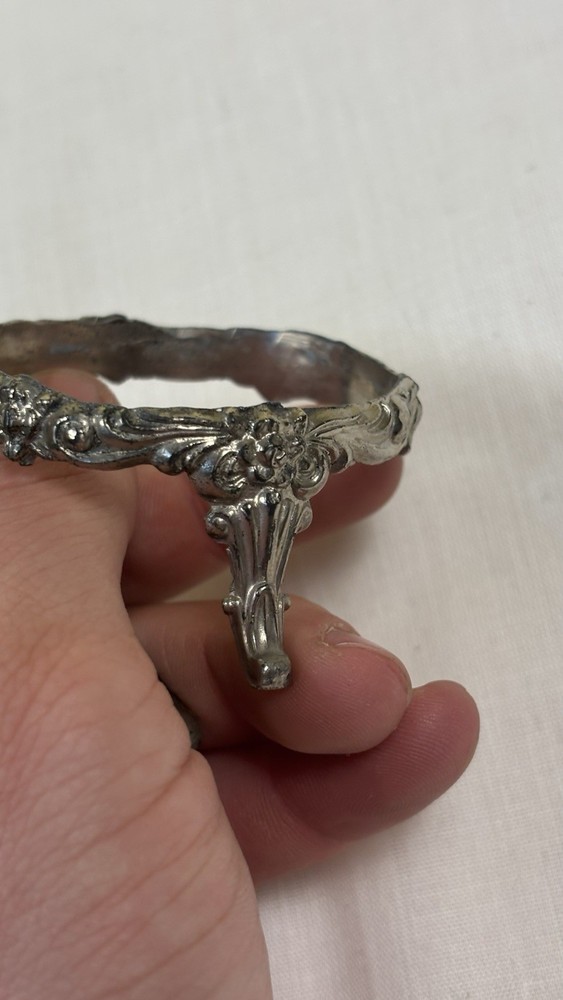 Ornate Metal Tea Strainer with Stand, Silver Brass, Germany, Round Pattern
