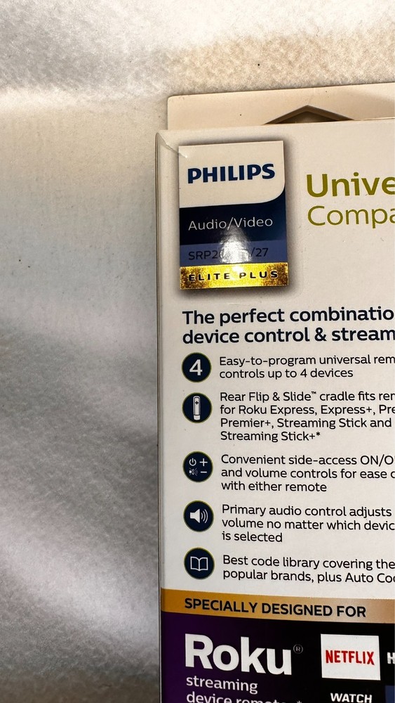 Philips Elite Plus SRP2024R/27 Four Device Universal Remote Control For Roku
