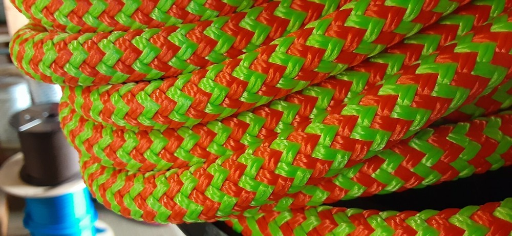 9/16 x 72ft. Double Braid-Yacht Braid Polyester Rope. Herringbone Lime/Orange