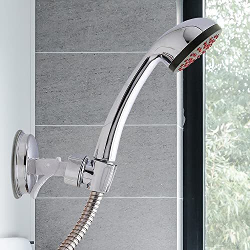 Suction Cup Shower Head Holder Adjustable Height Wall Mount Silver (2 Pack)