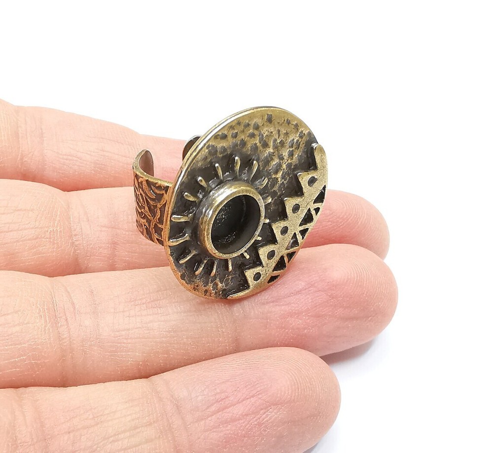 Sun Motif Ring Blank Setting, Cabochon Mounting, Adjustable Resin Base, Inlay