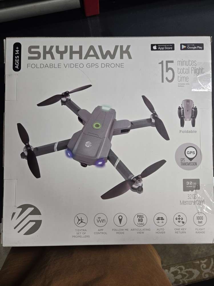 SKYHAWK FOLDABLE VIDEO GPS DRONE WIFI CONTROLED APP 1000 FT FLIGHT RANGE CAMERA