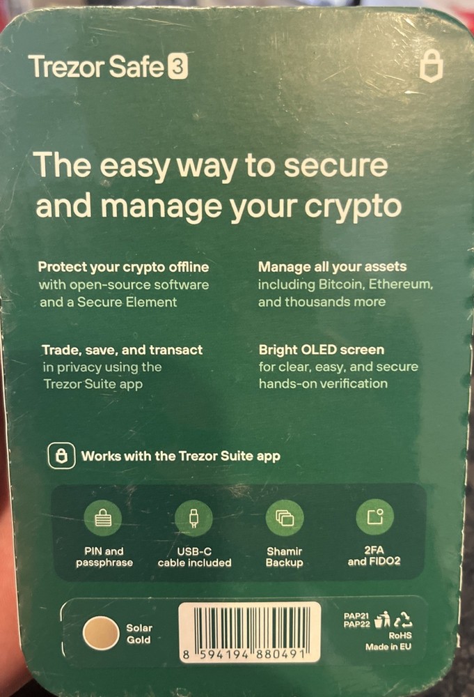 Trezor Safe 3 Passphrase Element Protected Crypto Hardware Wallet. SEALED