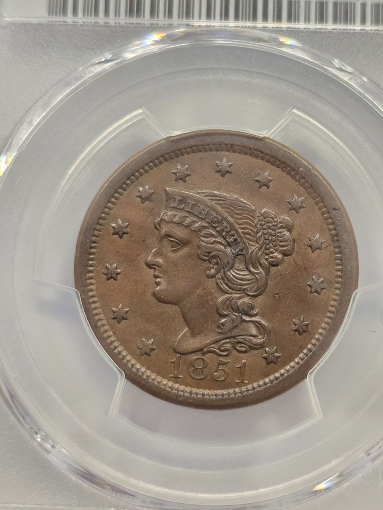 1851 1C Large Cent PCS AU50