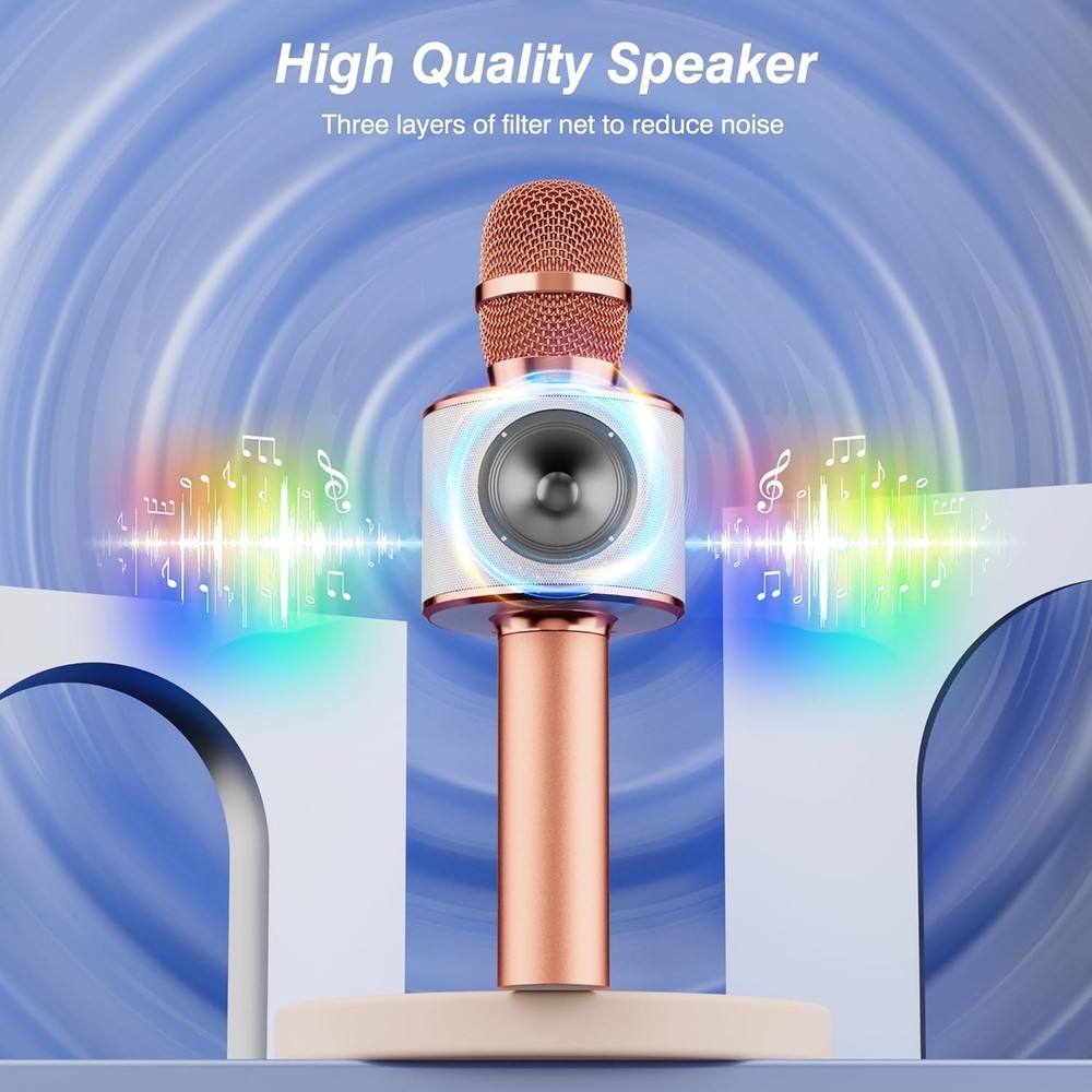 Compact Handheld Karaoke Microphone – Bluetooth Speaker & Recorder - Rose Gold