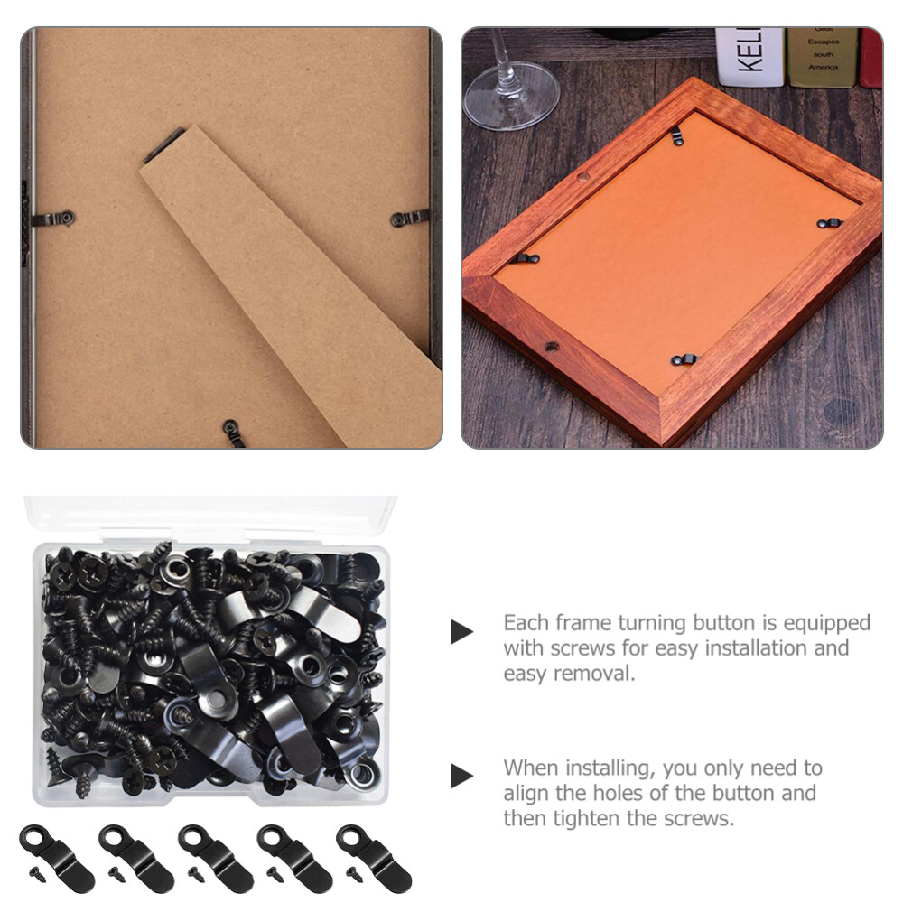 100 Pcs Photo Frame Backing Clips Iron Picture Frame Turn Button Wall Display