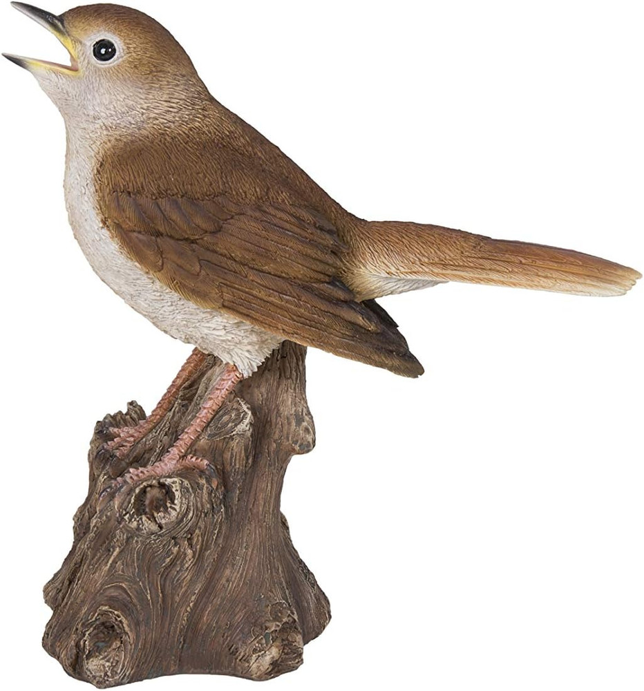. Motion Activated Singing Nightingale Standing ON Stump, Brown
