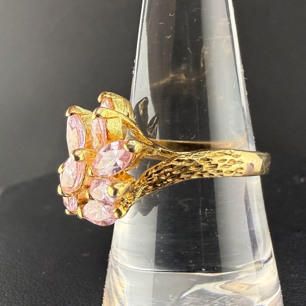 Pink Rhinestone Ring Gold Plated Size 8