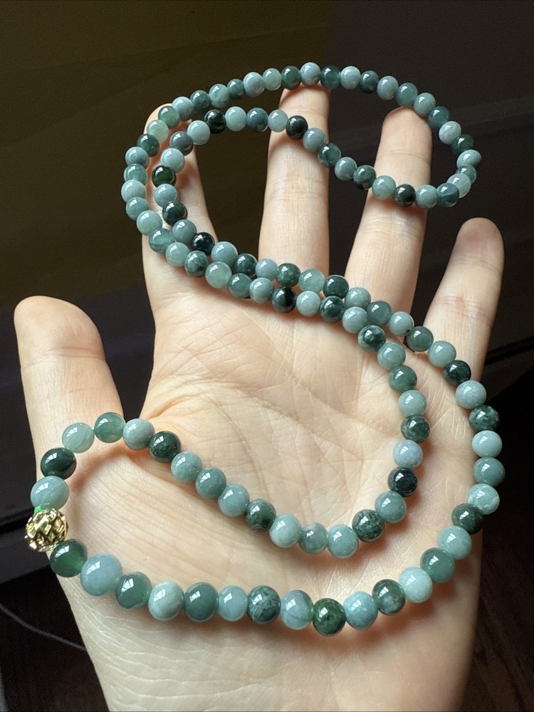 Untreated Grade A Jadeite 純天然翡翠A貨 6mm 多寶蓝水項鍊 長度看圖片 實物好水頭足
