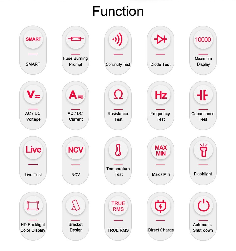 Smart Rechargeable Digital Multimeter True RMS 9999 Voltage Current Multitester