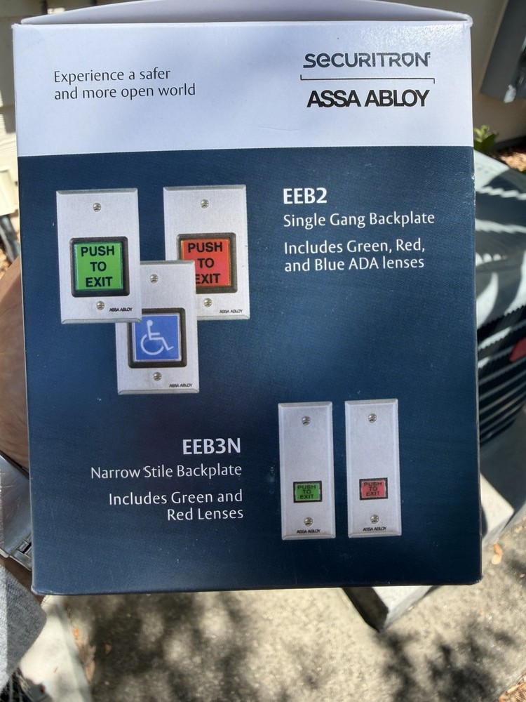 Securitron EEB2 Emergency Exit Button Single Gang Backplate Green/Red Lens Timer