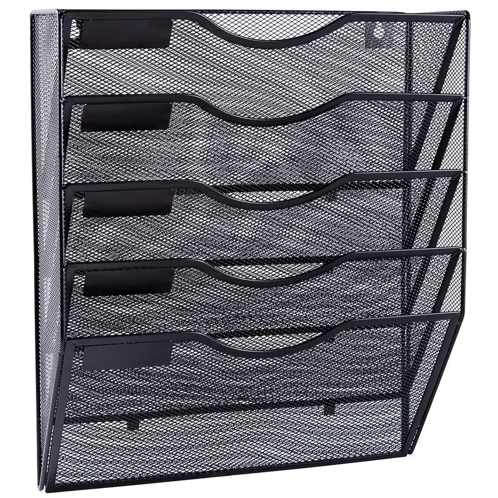 5 Pocket Mesh Hanging Wall File Organizer Wall Mounted Paper Document Folder ...