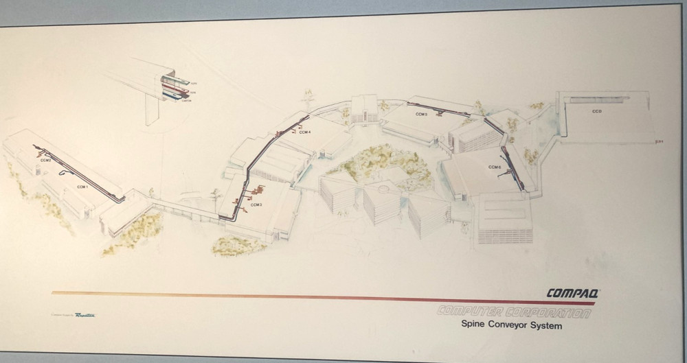 COMPAQ COMPUTER SPINE CONVEYOR SYSTEM TX Computer Aided Drawing 40" x 25" RARE