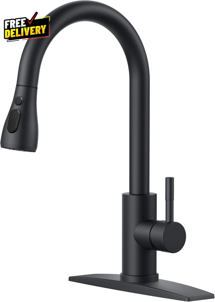 Black Kitchen Faucet Pull Down Sprayer High Arc Single Handle 1/3 Hole
