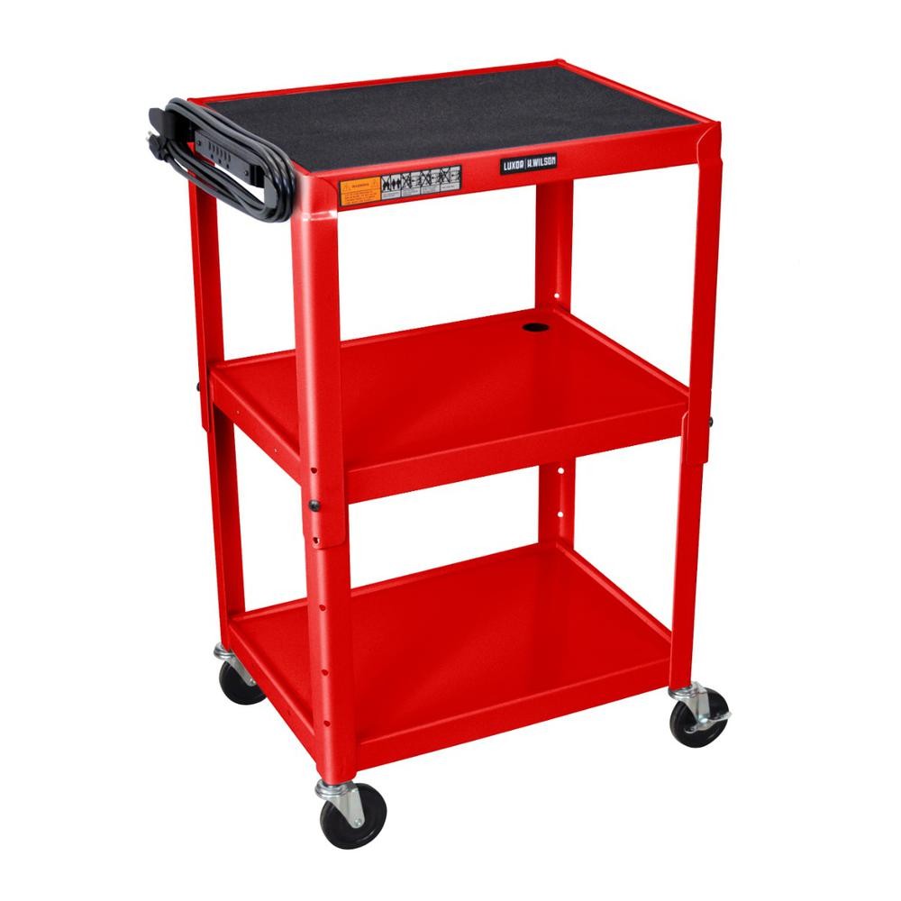 Adjustable-Height Steel Utility Cart - Red