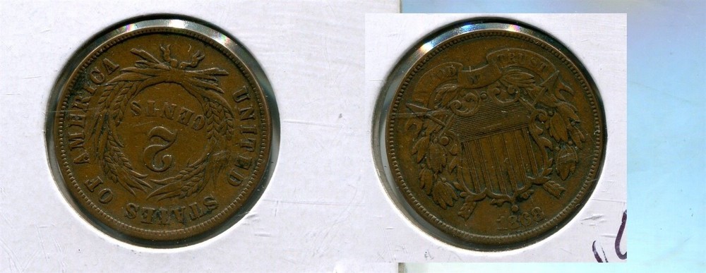 1868 TWO CENT PIECE TYPE COIN VF XF 4563T