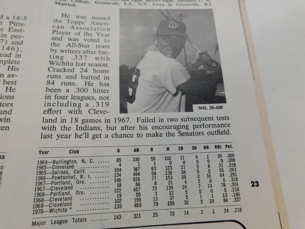 Washington Senators 1971 Official Program & ScoreCard Magazine