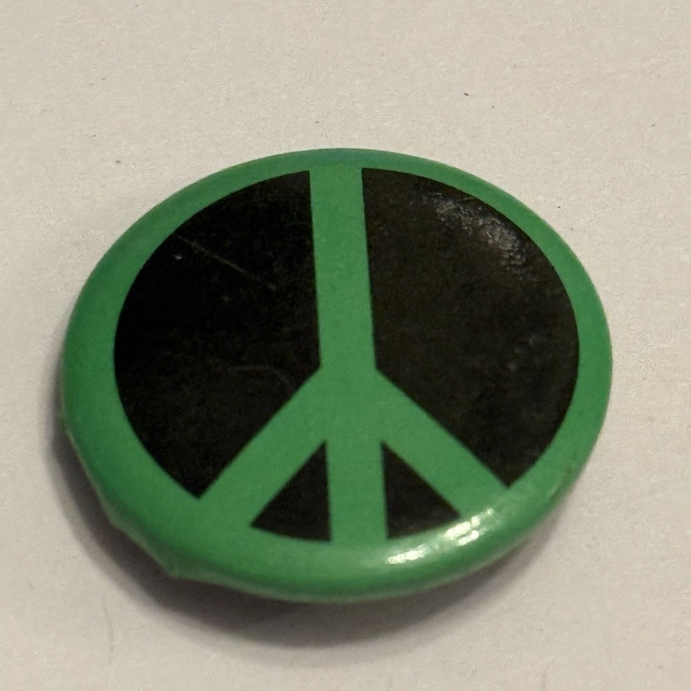 Green And Black Peace Sign Pinback Button VTG