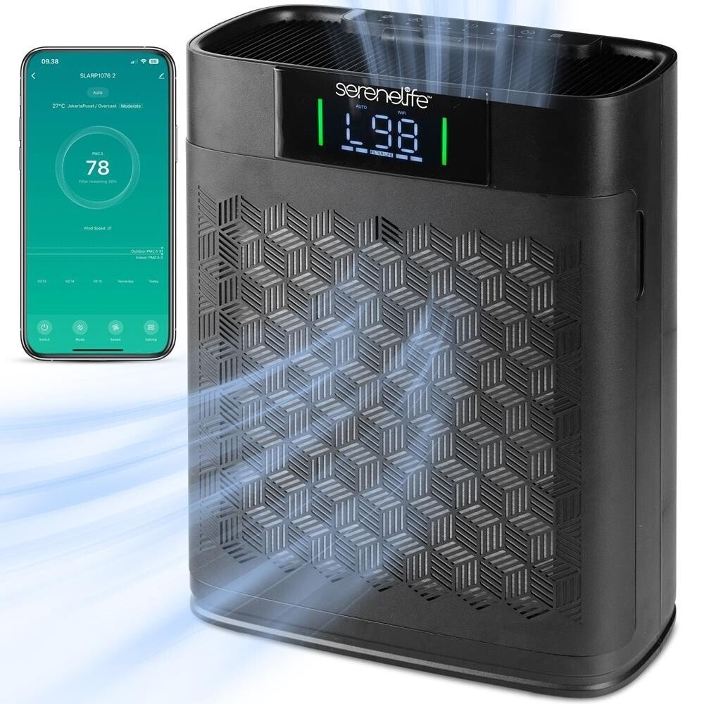 SereneLife High-Performance Air Purifier with Sleep Mode, Automatic Mode (Black)