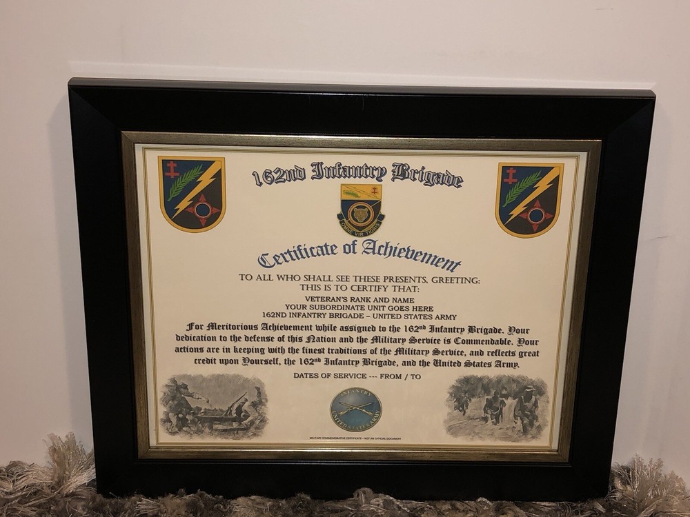 162ND INFANTRY BRIGADE - COA / (COMMEMORATIVE CERTIFICATE)