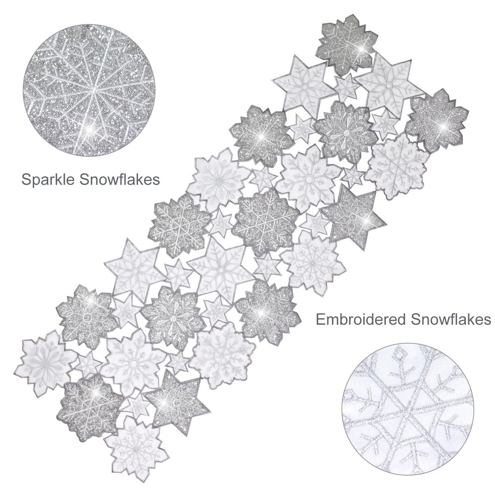 Snowflake Table Runner Christmas Runners Silver Embroidered Decorations White Sn
