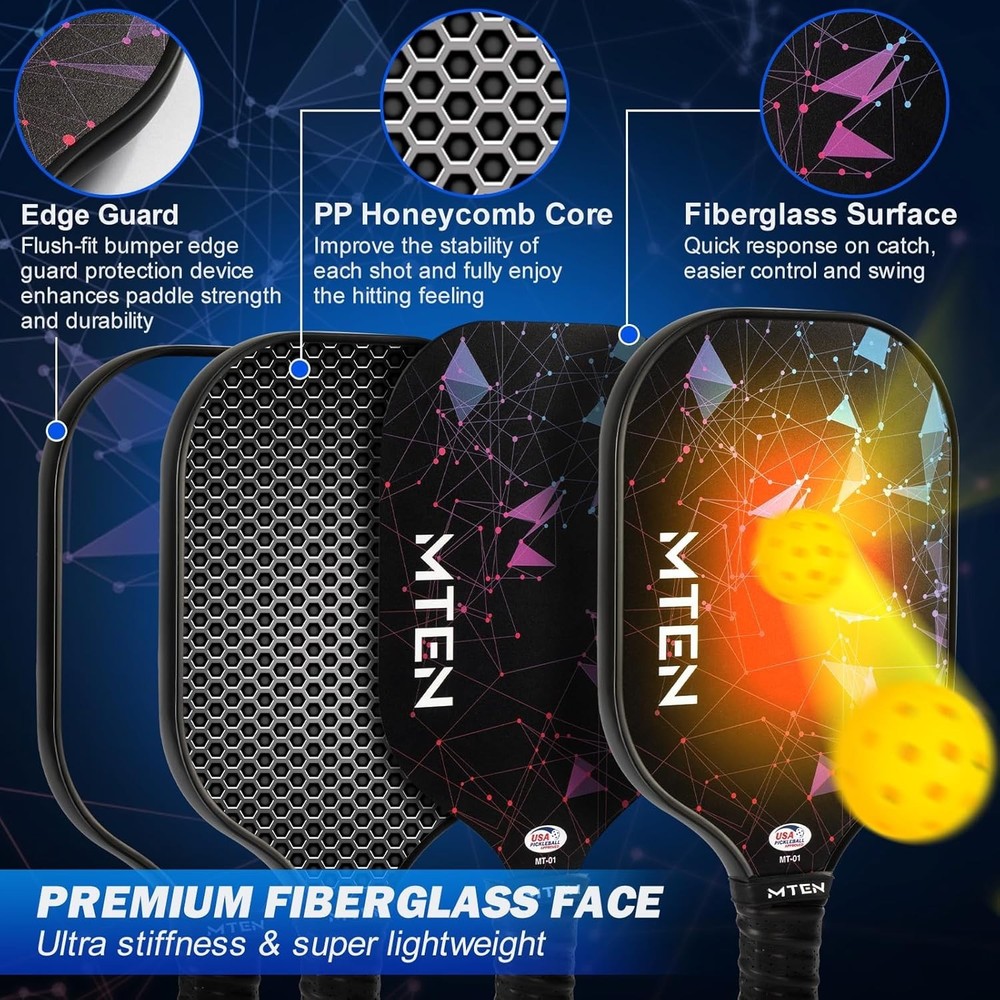 Quality Pickleball Rackets with Fiberglass Surface