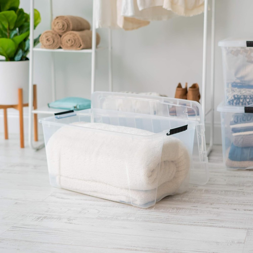 72 QT Plastic Storage Box with Lid - 4-Piece Set, Stackable Containers, Clear