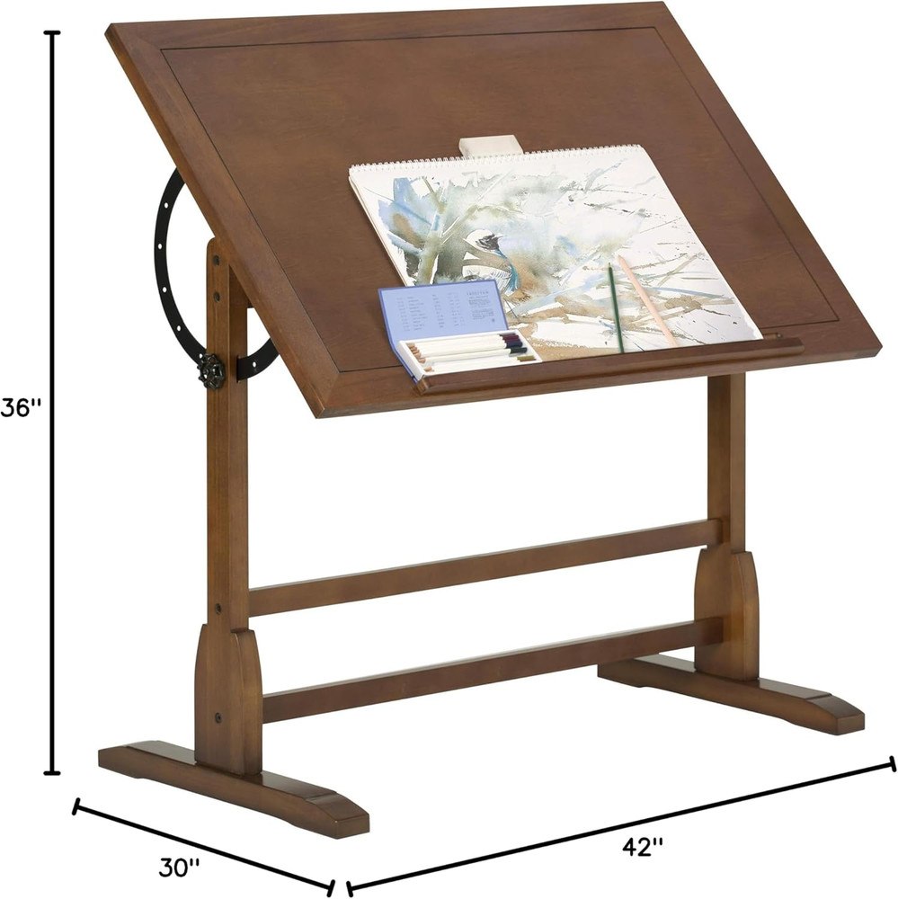 Vintage Drafting Table & Retro Stool Bundle | Solid Wood Craft Set