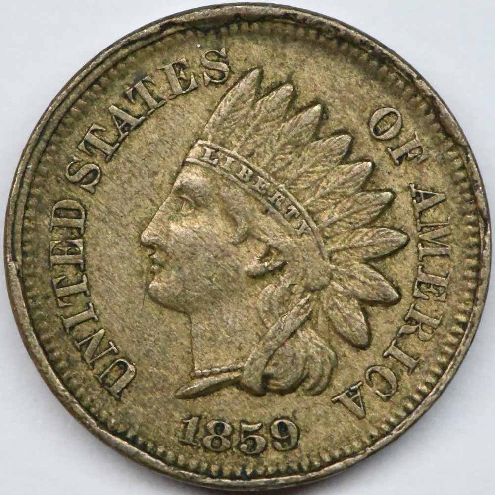 1859 Indian head cent with die cuds