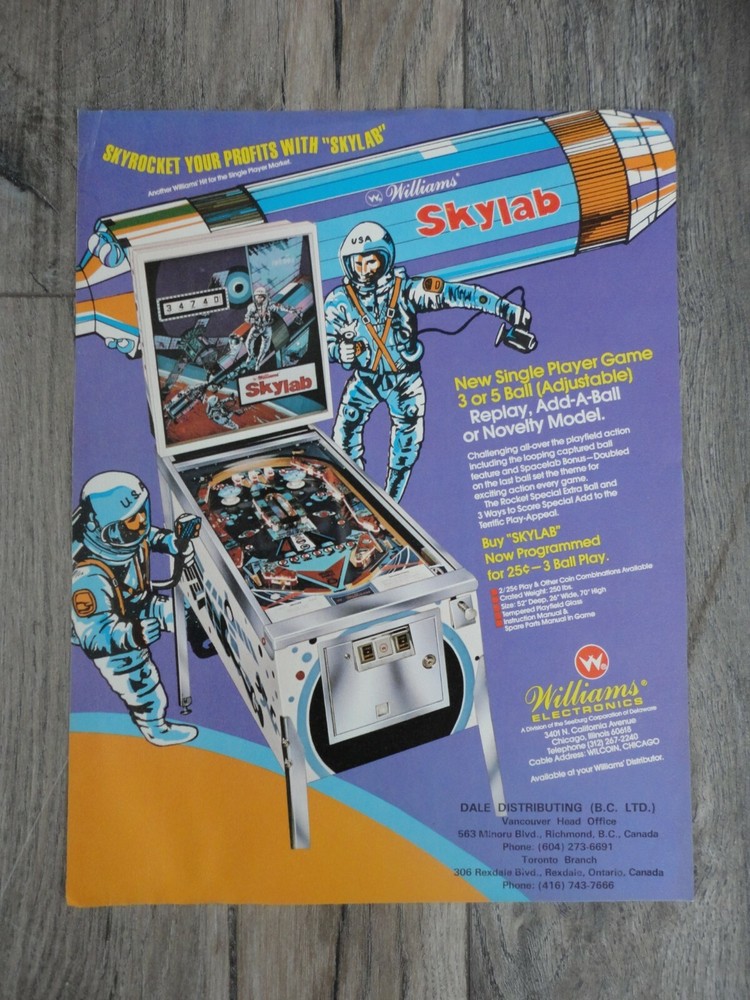 Skylab Pinball Machine Flyer Williams Original Brochure