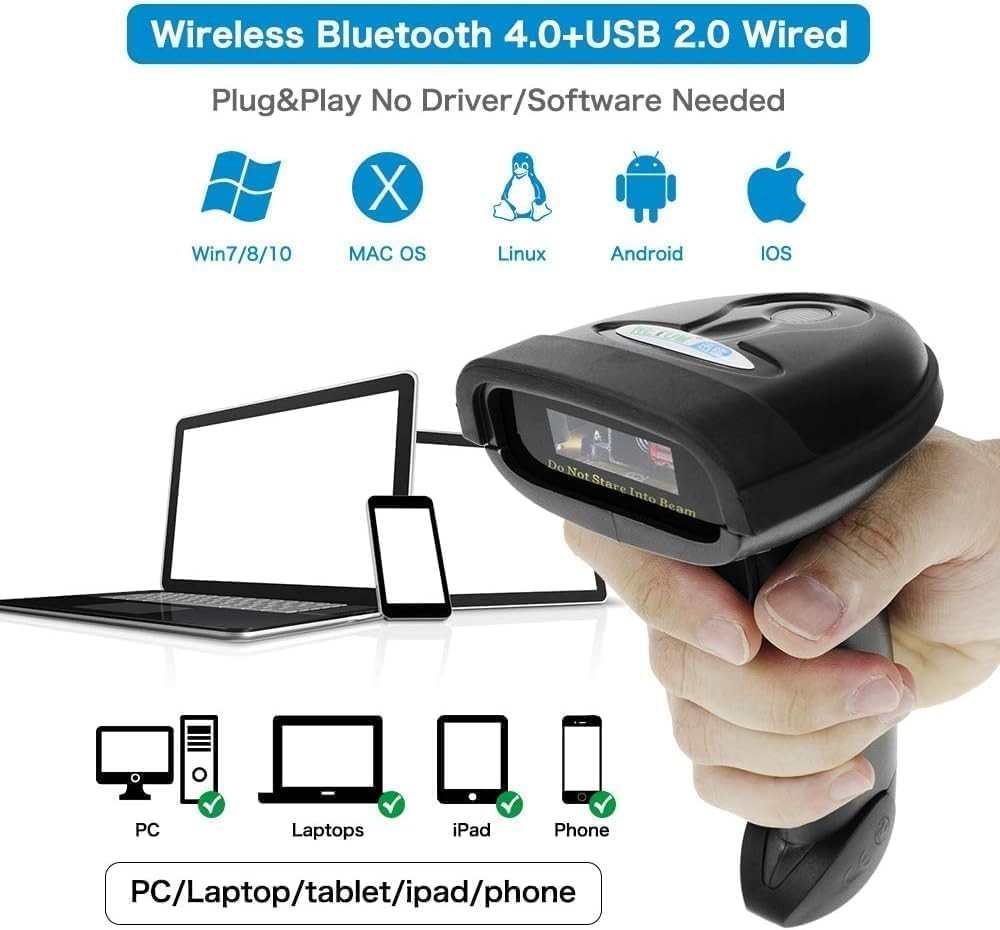 Bluetooth Barcode Scanner, Compatible with 2.4G Wireless & Bluetooth Function...