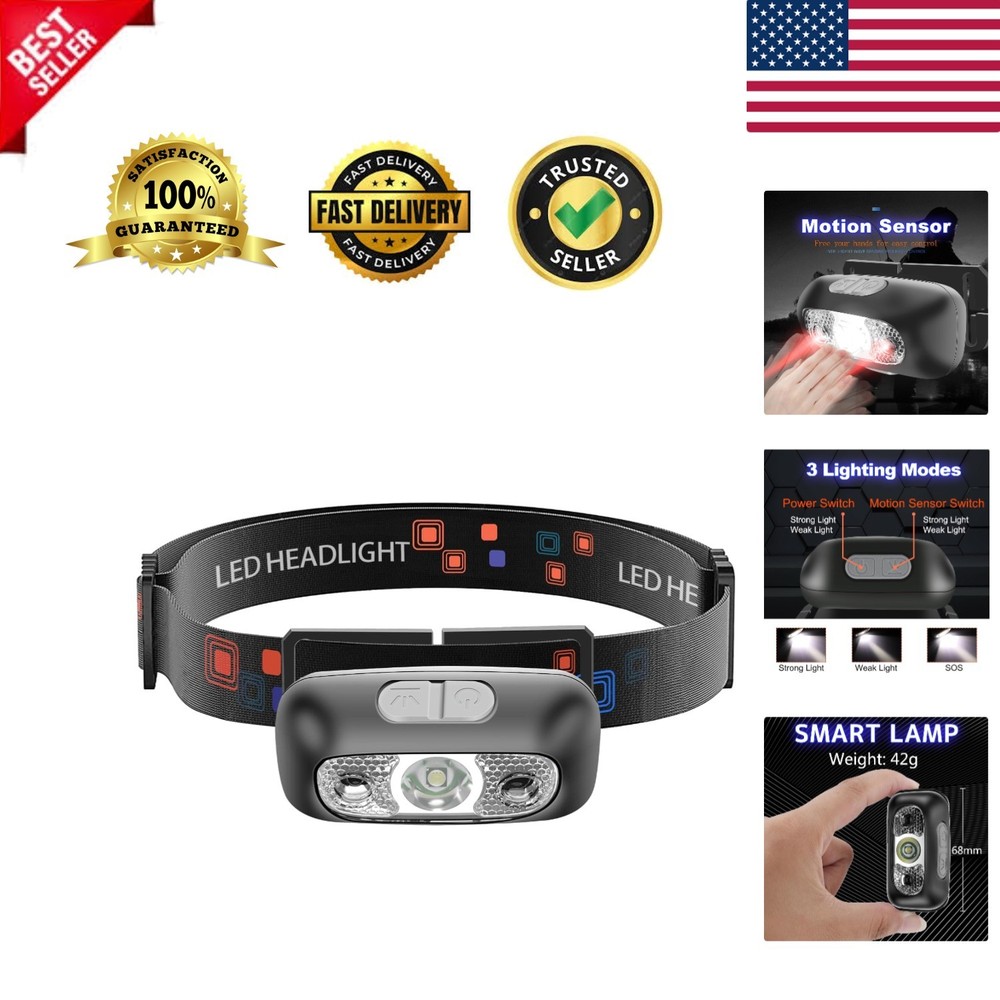 Rechargeable Waterproof Headlamp - Adjustable 90° Light with Motion Sensor