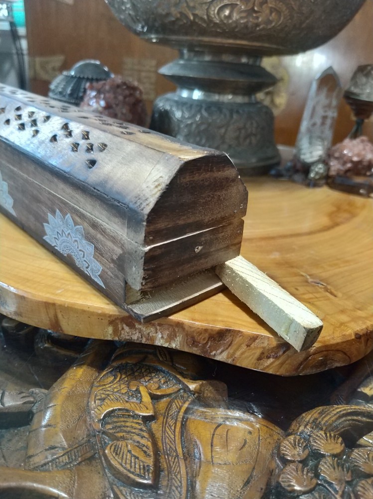 Incense stick & cone holder, burner. Compartment for sticks. Mandala pattern