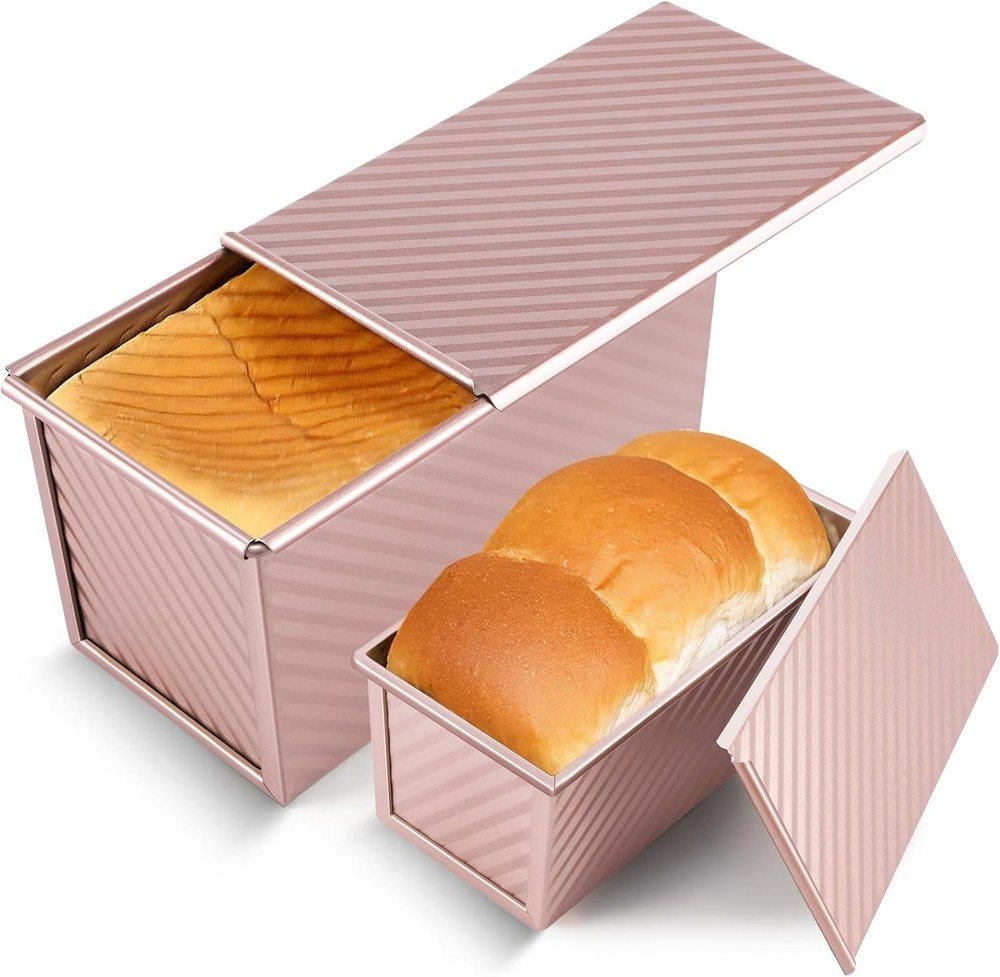 2 Pack Pullman Loaf Pan with Lid, 1 lb/0.5 lb Dough Capacity, Premium