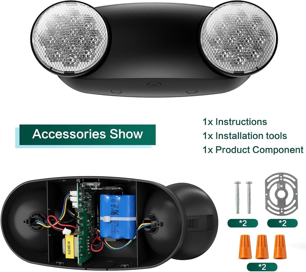 EXITLUX Black Emergency Lights with Battery Backup Two Adjustable Bug Eye Sign