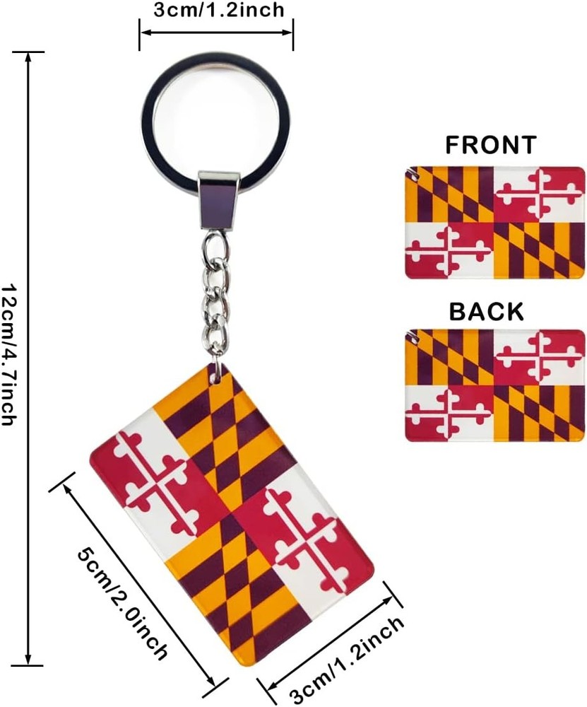 QQSD Maryland Flag Keychain Key Ring, 2 Pack