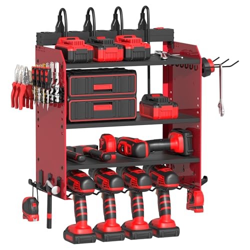 Power Tool Organizer Wall Mount with Charging Station, Garage 4 Drill 4 layer