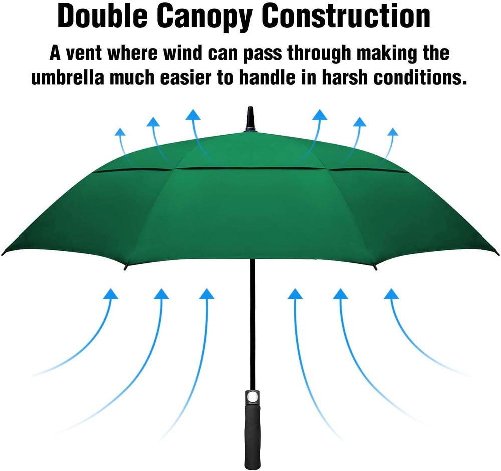 Large 62 Inch Golf Umbrella - Windproof, Waterproof, Double Canopy