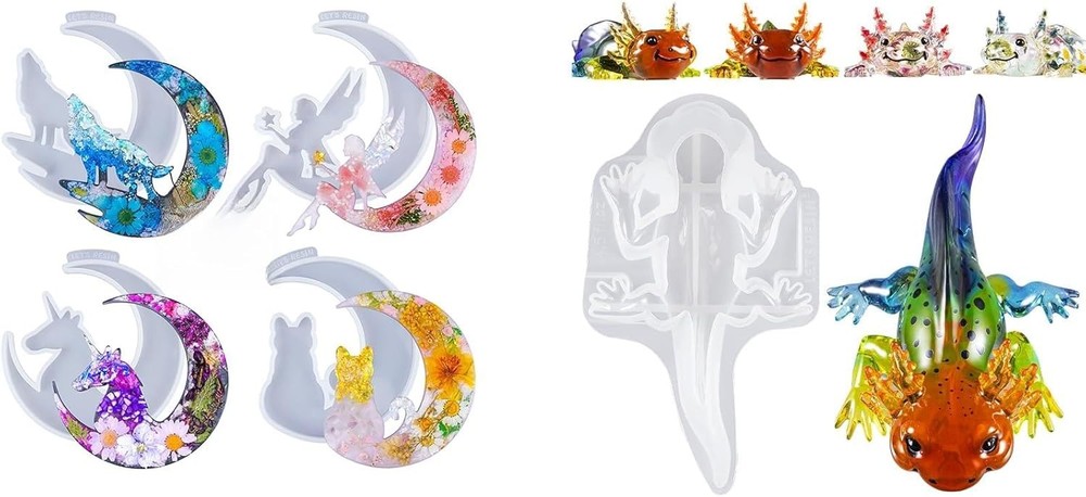 Bundle Crescent Moon Resin Mold and Axolotl